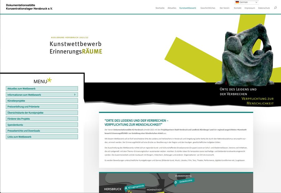 Webdesign für Kunstwettbewerb ErinnerungsRÄUME